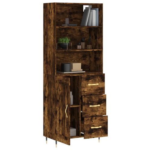 Buffet haut Chêne fumé 69,5x34x180 cm Bois d'ingénierie - Photo n°3; ?>