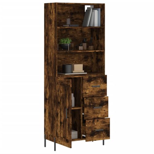 Buffet haut Chêne fumé 69,5x34x180 cm Bois d'ingénierie - Photo n°3; ?>