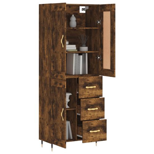 Buffet haut Chêne fumé 69,5x34x180 cm Bois d'ingénierie - Photo n°3; ?>