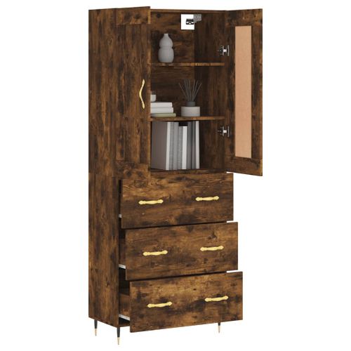 Buffet haut Chêne fumé 69,5x34x180 cm Bois d'ingénierie - Photo n°3; ?>