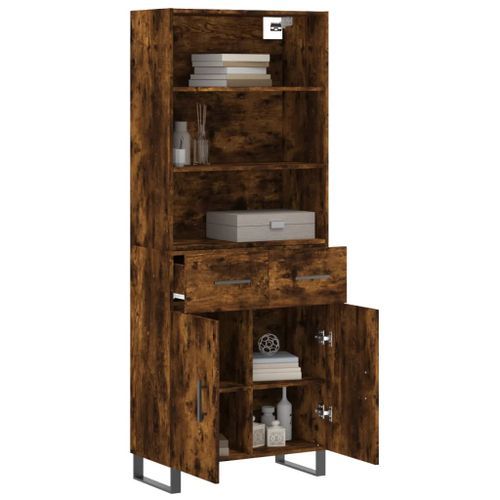 Buffet haut Chêne fumé 69,5x34x180 cm Bois d'ingénierie - Photo n°3; ?>