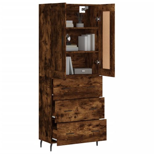 Buffet haut Chêne fumé 69,5x34x180 cm Bois d'ingénierie - Photo n°3; ?>