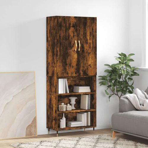 Buffet haut Chêne fumé 69,5x34x180 cm Bois d'ingénierie - Photo n°2; ?>