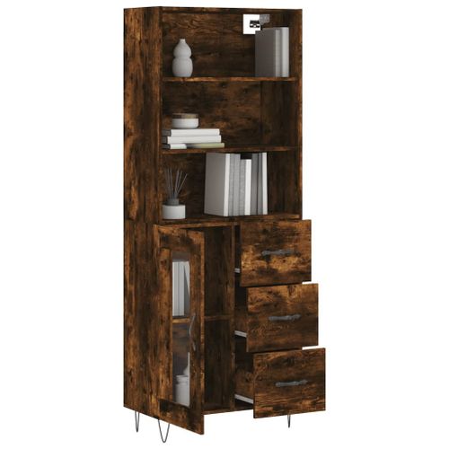 Buffet haut Chêne fumé 69,5x34x180 cm Bois d'ingénierie - Photo n°3; ?>