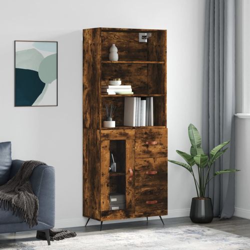 Buffet haut Chêne fumé 69,5x34x180 cm Bois d'ingénierie - Photo n°2; ?>