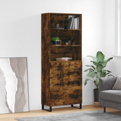 Buffet haut Chêne fumé 69,5x34x180 cm Bois d'ingénierie - Photo n°2; ?>