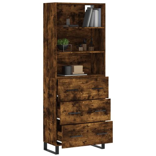 Buffet haut Chêne fumé 69,5x34x180 cm Bois d'ingénierie - Photo n°3; ?>