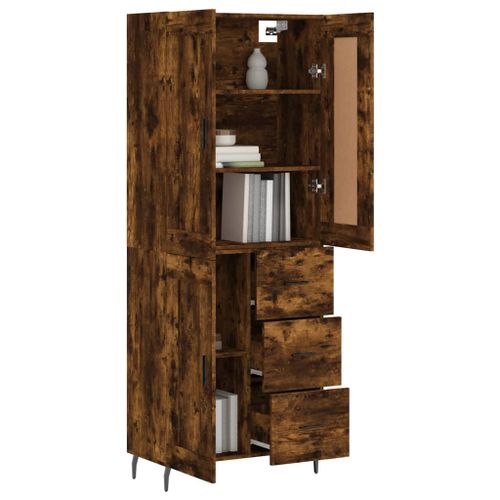 Buffet haut Chêne fumé 69,5x34x180 cm Bois d'ingénierie - Photo n°3; ?>