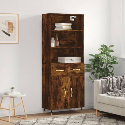 Buffet haut Chêne fumé 69,5x34x180 cm Bois d'ingénierie - Photo n°2; ?>