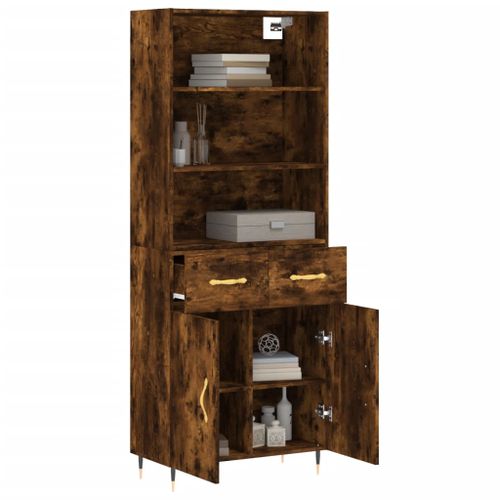 Buffet haut Chêne fumé 69,5x34x180 cm Bois d'ingénierie - Photo n°3; ?>