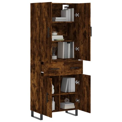 Buffet haut Chêne fumé 69,5x34x180 cm Bois d'ingénierie - Photo n°3; ?>