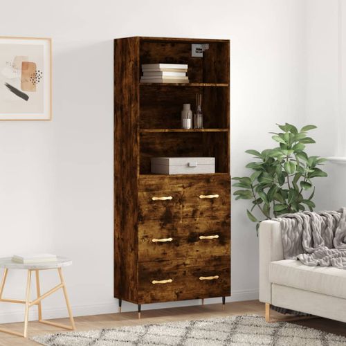 Buffet haut Chêne fumé 69,5x34x180 cm Bois d'ingénierie - Photo n°2; ?>