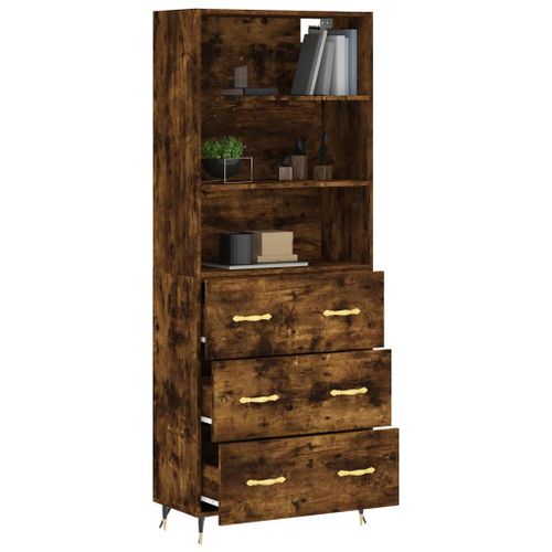 Buffet haut Chêne fumé 69,5x34x180 cm Bois d'ingénierie - Photo n°3; ?>