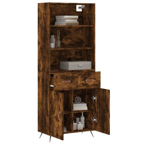 Buffet haut Chêne fumé 69,5x34x180 cm Bois d'ingénierie - Photo n°3; ?>