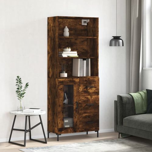 Buffet haut Chêne fumé 69,5x34x180 cm Bois d'ingénierie - Photo n°2; ?>