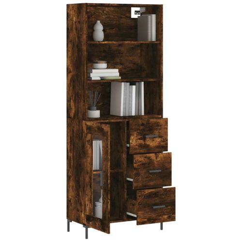 Buffet haut Chêne fumé 69,5x34x180 cm Bois d'ingénierie - Photo n°3; ?>