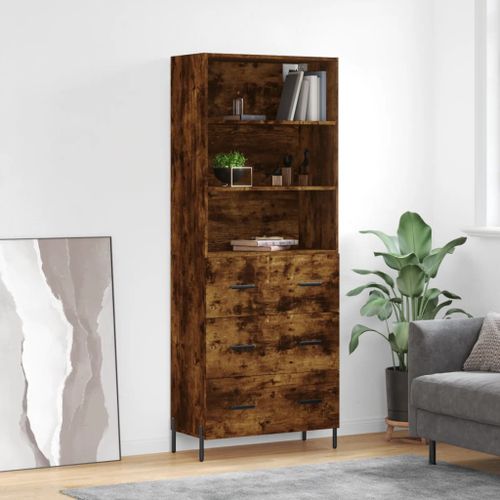 Buffet haut Chêne fumé 69,5x34x180 cm Bois d'ingénierie - Photo n°2; ?>