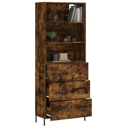 Buffet haut Chêne fumé 69,5x34x180 cm Bois d'ingénierie - Photo n°3; ?>