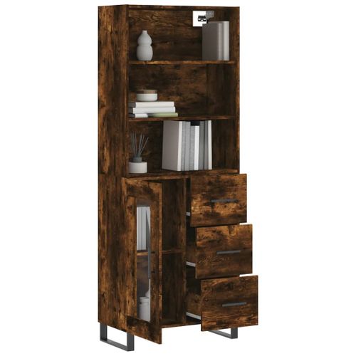 Buffet haut Chêne fumé 69,5x34x180 cm Bois d'ingénierie - Photo n°3; ?>