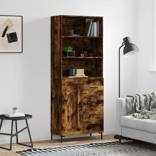 Buffet haut Chêne fumé 69,5x34x180 cm Bois d'ingénierie - Photo n°2; ?>