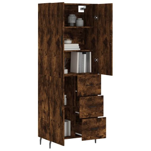 Buffet haut Chêne fumé 69,5x34x180 cm Bois d'ingénierie - Photo n°3; ?>