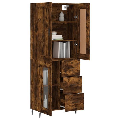 Buffet haut Chêne fumé 69,5x34x180 cm Bois d'ingénierie - Photo n°3; ?>