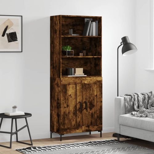 Buffet haut Chêne fumé 69,5x34x180 cm Bois d'ingénierie - Photo n°2; ?>