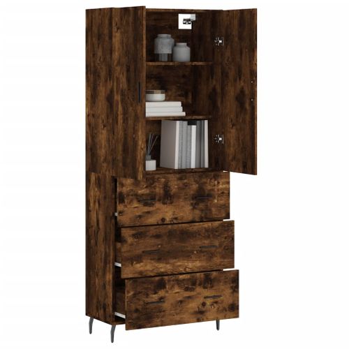 Buffet haut Chêne fumé 69,5x34x180 cm Bois d'ingénierie - Photo n°3; ?>