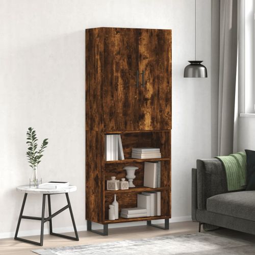 Buffet haut Chêne fumé 69,5x34x180 cm Bois d'ingénierie - Photo n°2; ?>