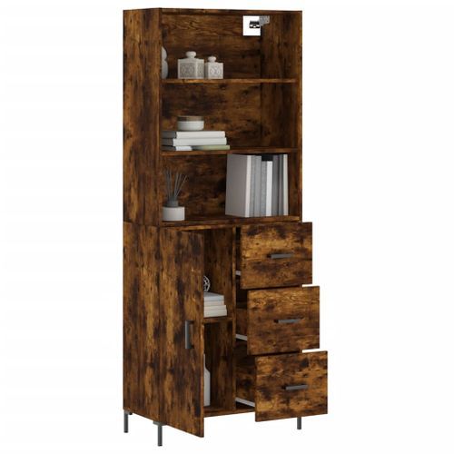 Buffet haut Chêne fumé 69,5x34x180 cm Bois d'ingénierie - Photo n°3; ?>