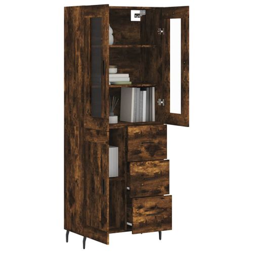 Buffet haut Chêne fumé 69,5x34x180 cm Bois d'ingénierie - Photo n°3; ?>