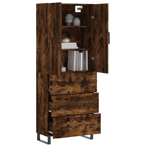 Buffet haut Chêne fumé 69,5x34x180 cm Bois d'ingénierie - Photo n°3; ?>