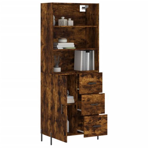 Buffet haut Chêne fumé 69,5x34x180 cm Bois d'ingénierie - Photo n°3; ?>