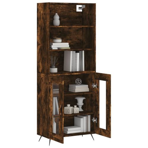 Buffet haut Chêne fumé 69,5x34x180 cm Bois d'ingénierie - Photo n°3; ?>