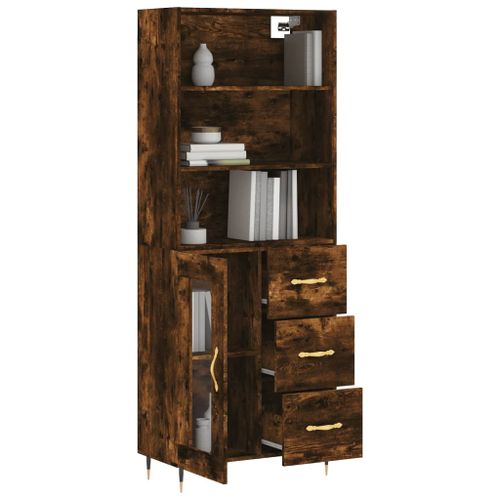 Buffet haut Chêne fumé 69,5x34x180 cm Bois d'ingénierie - Photo n°3; ?>