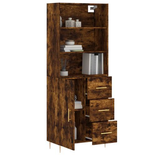 Buffet haut Chêne fumé 69,5x34x180 cm Bois d'ingénierie - Photo n°3; ?>