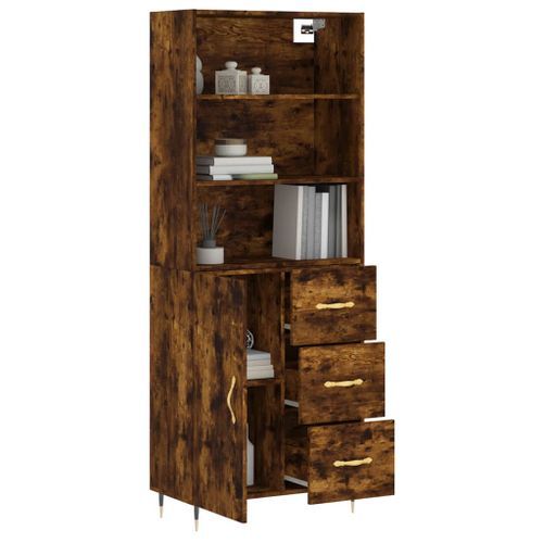 Buffet haut Chêne fumé 69,5x34x180 cm Bois d'ingénierie - Photo n°3; ?>