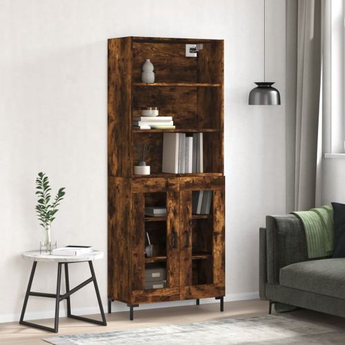 Buffet haut Chêne fumé 69,5x34x180 cm Bois d'ingénierie - Photo n°2; ?>