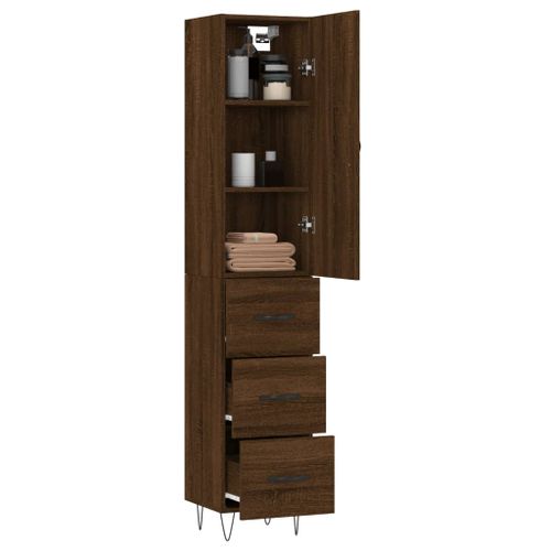 Buffet haut Chêne marron 34,5x34x180 cm Bois d'ingénierie - Photo n°3; ?>