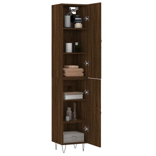 Buffet haut Chêne marron 34,5x34x180 cm Bois d'ingénierie - Photo n°3; ?>