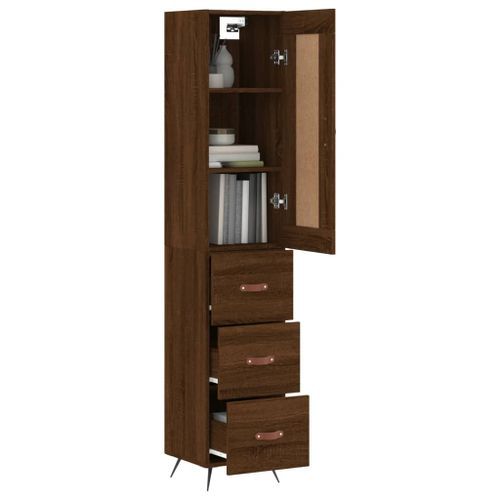 Buffet haut Chêne marron 34,5x34x180 cm Bois d'ingénierie - Photo n°3; ?>