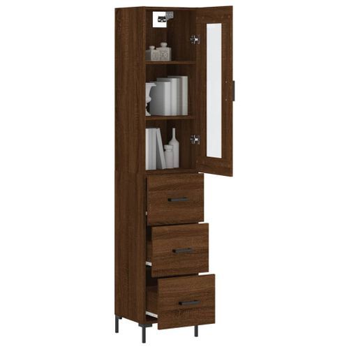 Buffet haut Chêne marron 34,5x34x180 cm Bois d'ingénierie - Photo n°3; ?>