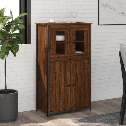 Buffet haut chêne marron 62x32x106,5 cm bois d'ingénierie - Photo n°2; ?>