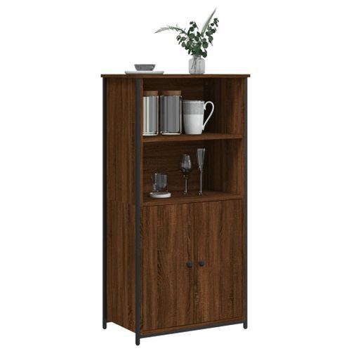 Buffet haut chêne marron 62x36x121,5 cm bois d'ingénierie - Photo n°3; ?>