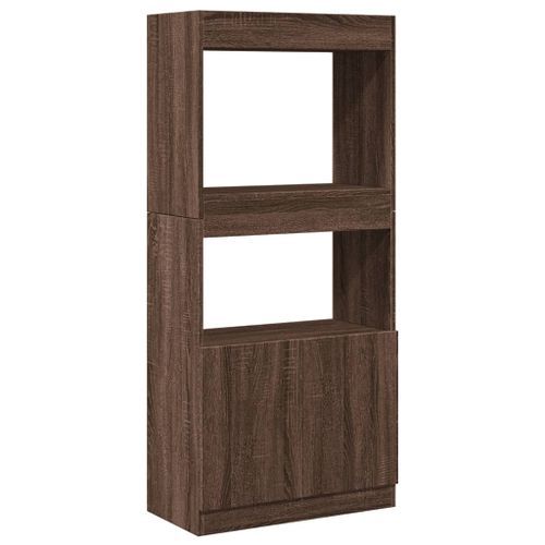 Buffet haut chêne marron 63x33x140 cm bois d'ingénierie - Photo n°2; ?>