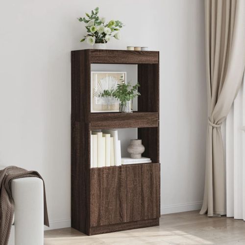 Buffet haut chêne marron 63x33x140 cm bois d'ingénierie - Photo n°3; ?>