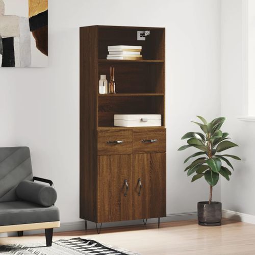 Buffet haut Chêne marron 69,5x34x180 cm Bois d'ingénierie - Photo n°2; ?>