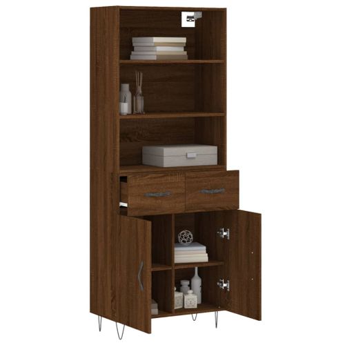 Buffet haut Chêne marron 69,5x34x180 cm Bois d'ingénierie - Photo n°3; ?>