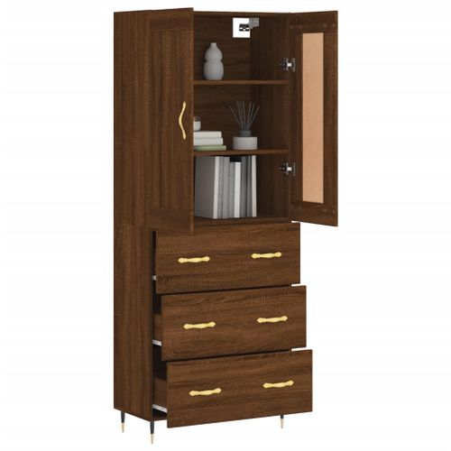 Buffet haut Chêne marron 69,5x34x180 cm Bois d'ingénierie - Photo n°3; ?>