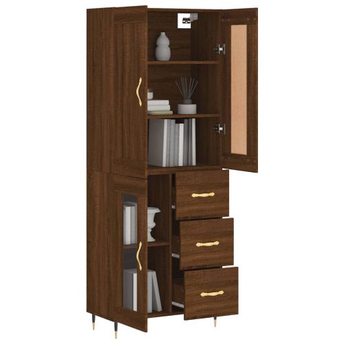 Buffet haut Chêne marron 69,5x34x180 cm Bois d'ingénierie - Photo n°3; ?>